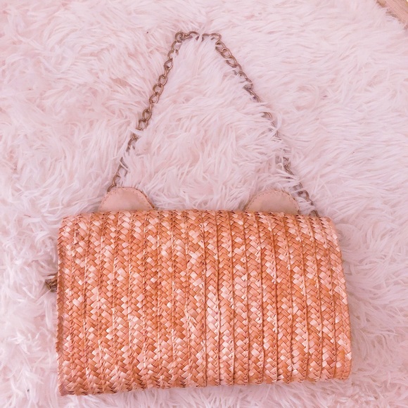 Rare wicker straw cat envelope clutch with 3D ears - Picture 9 of 11